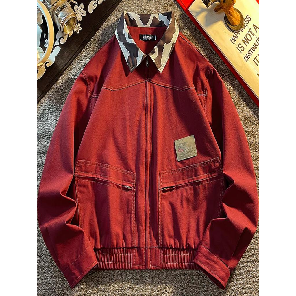 [ภาพเครือข่าย] 3J21 สีกาแฟสีแดง M--2XL P47 Little Oxford Composite Jacket