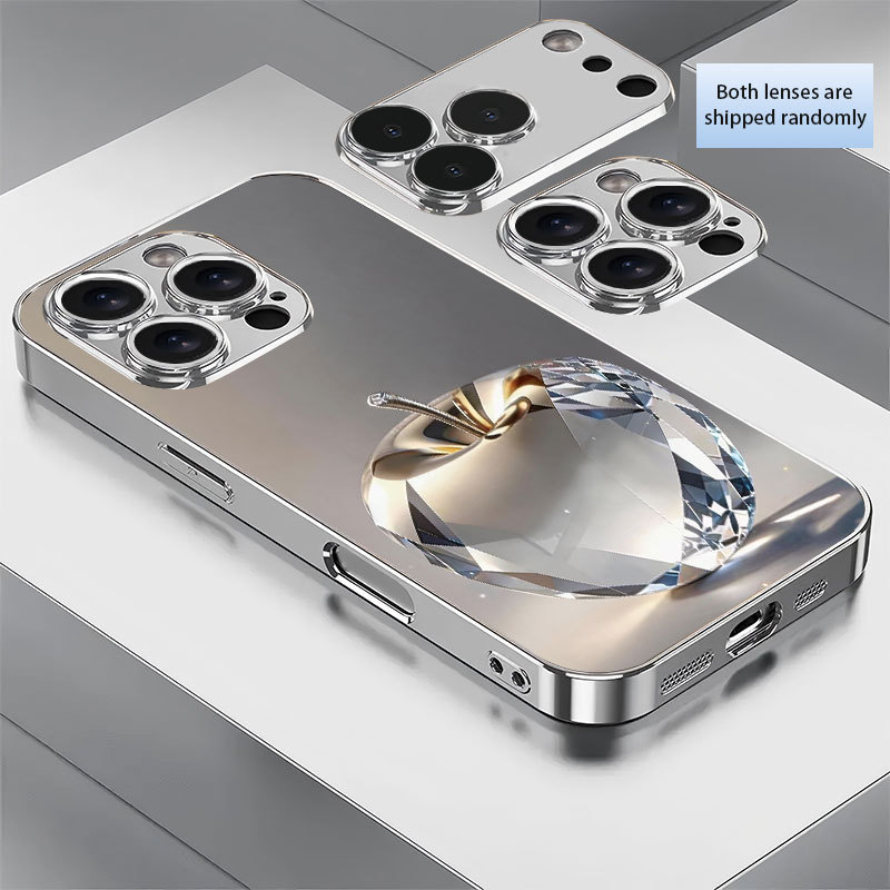 Ice Diamond Silver เหมาะสําหรับ iPhone 17/13/12/11 เคสกระจกชุบ 14/15Plus/16pro เคสป้องกัน
