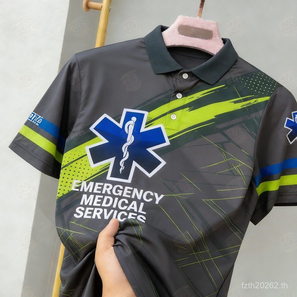 Emsemspolo เสื้อชูชีพโปโล พิมพ์ระบายอากาศ ทนทาน ems1669 Medical Flag Lifeguard แขนพิมพ์ฉุกเฉิน สําหรับผู้ชาย