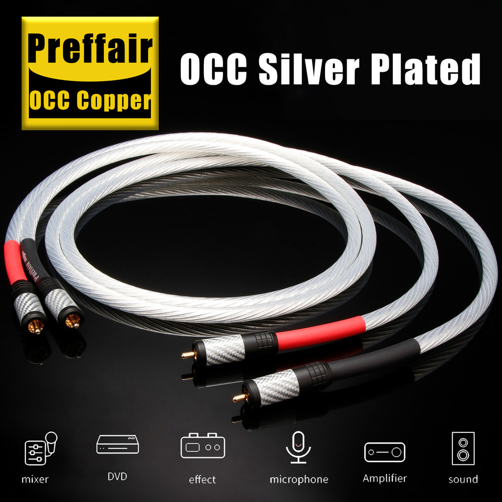 Hifi rca สายสัญญาณเสียง OCC สายชุบเงิน rca ถึง rca ขั้วต่อชุบโรเดียมสายสัญญาณ Audiophile สําหรับ CD แล็ปท็อป Amp