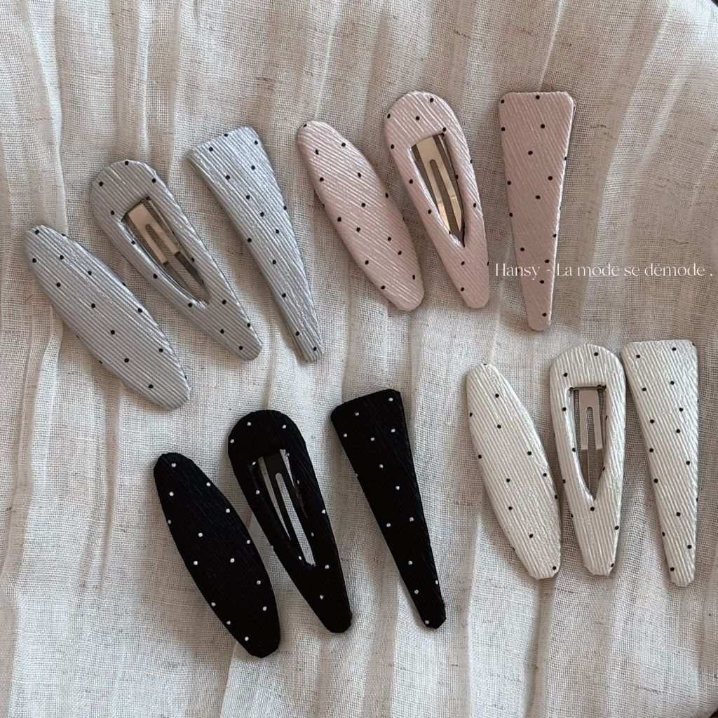 เวอร์ชั่นเกาหลี Texture Polka Dot กิ๊บติดผมสามเหลี่ยม High-End ประณีตจีบ bb คลิปหน้าผากคลิปด้านข้าง