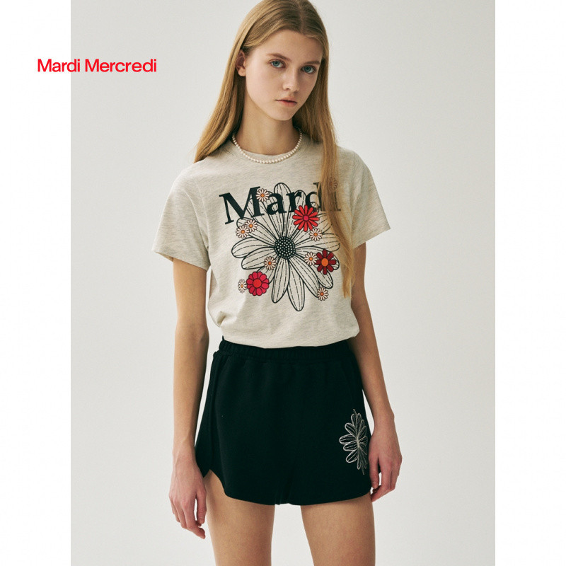 Mardi Mercredi 26ss เสื้อยืดแขนสั้นเกาหลีทรงหลวม ลายพิมพ์ดอกเดซี่แน่น ของแท้ 100% พร้อมส่ง