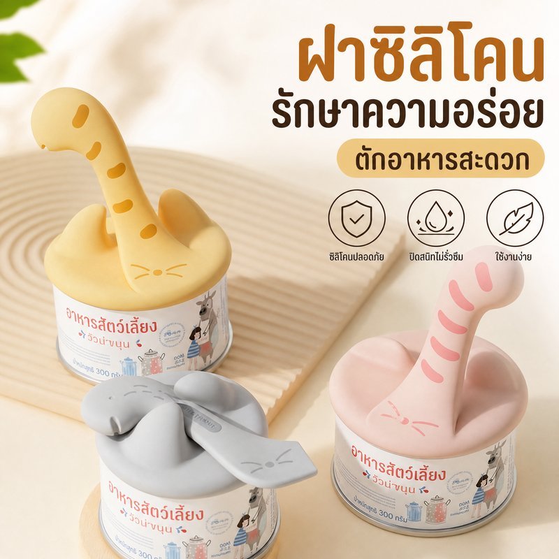 ฝาปิดกระป๋องอาหารสัตว์ ช้อนตักอาหารแมว ซิลิโคน กันรั่ว เก็บความสด เปิดกระป๋อง อาหารเปียก