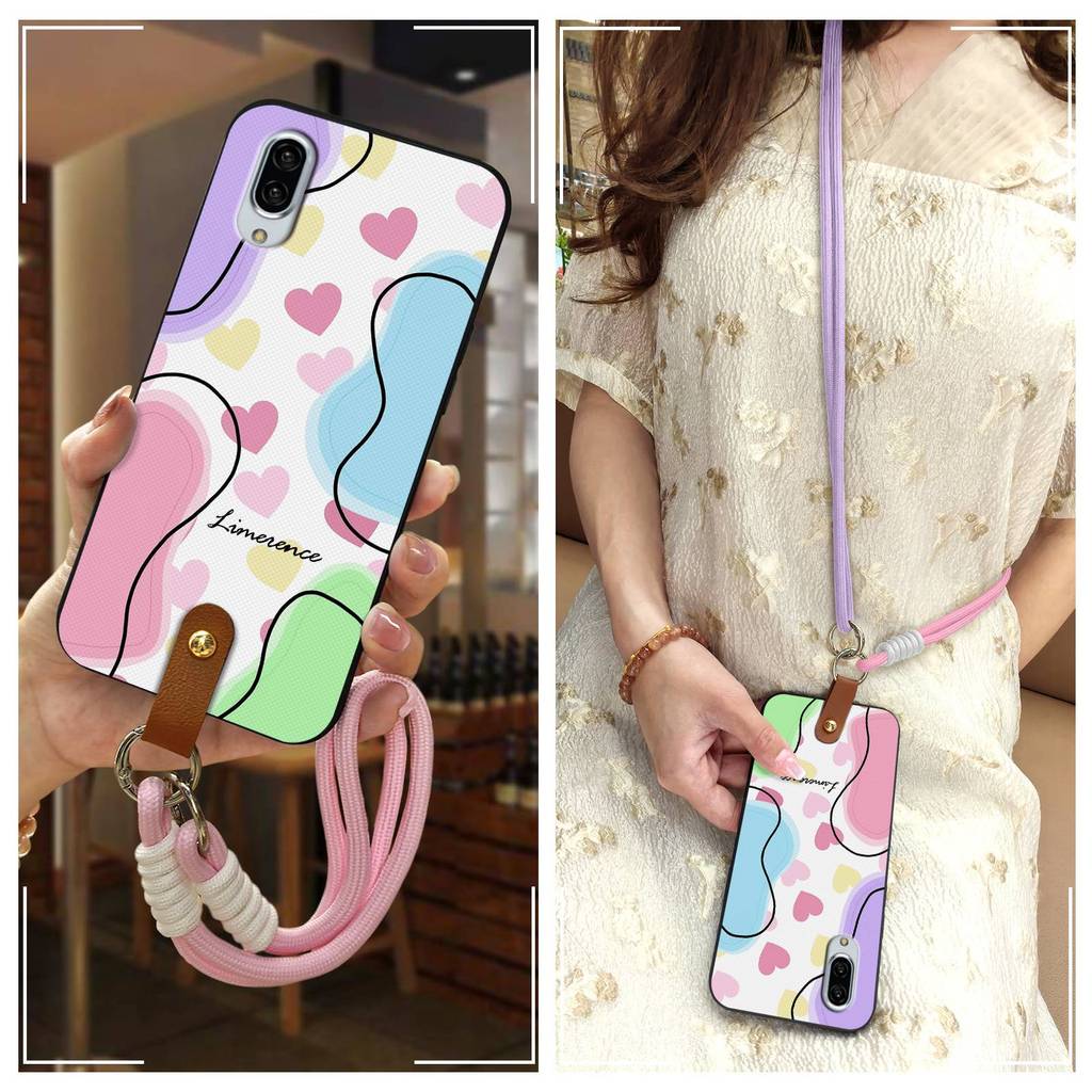 สร้อยคอ Lanyard เคสโทรศัพท์สําหรับ Sharp Aquos Sense3 plus/SHV46 การ์ตูน Anti-knock ปกหลังแนวทแยงเต็