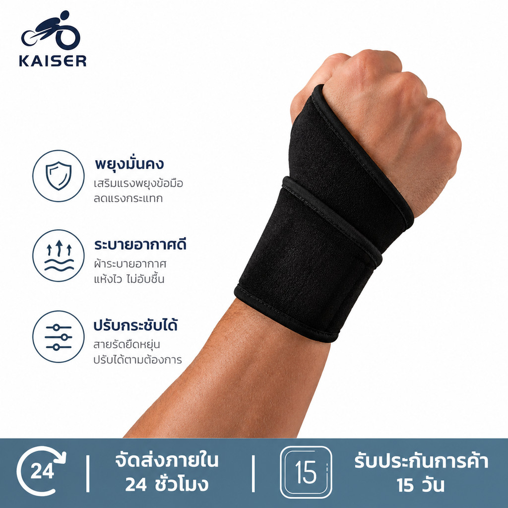 KAISER สายรัดข้อมือ สายรัดข้อมือกีฬา ออกแบบมาเพื่อบาดมินตันและฟิตเนส ลดอาการบาดเจ็บและเสริมสร้างการรองรับข้อมือ