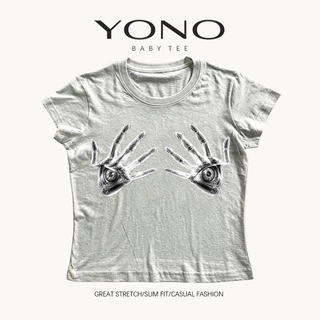(พร้อมส่ง24ชม.) baby tee สีชมพู ลายมือดวงตาอาร์ต y2k สายดาร์ก ทรงเข้ารูป ใส่เท่เด่นไม่ซ้ำ