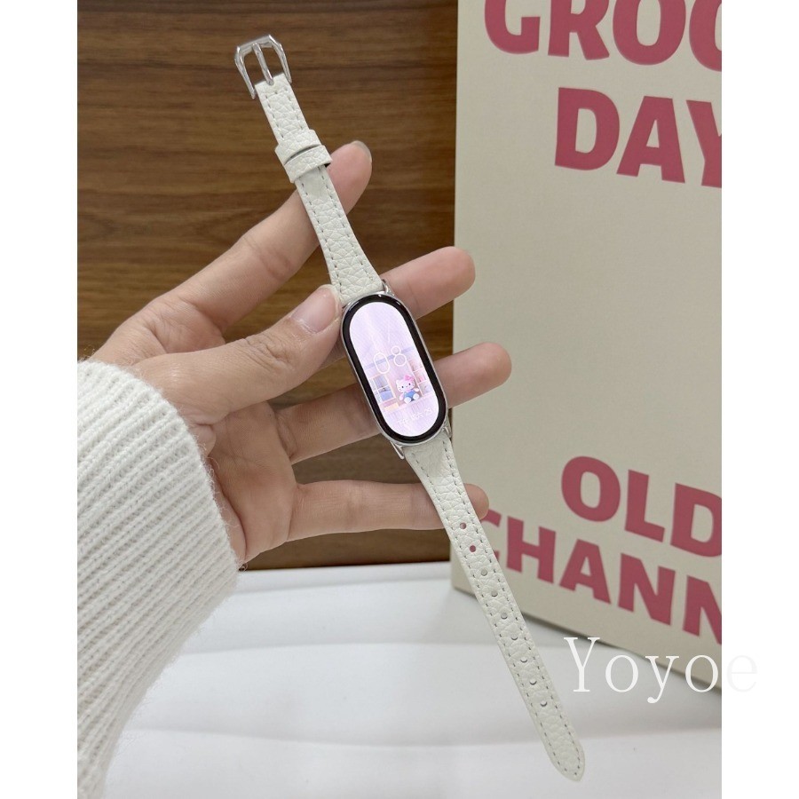 สายหนังลายลิ้นจี่สําหรับ Xiaomi Mi Band 10 9 8 pro 7 6 5 4 3 Nfc Slim สร้อยข้อมือสําหรับ Redmi Watch 6 5 4 Watchband