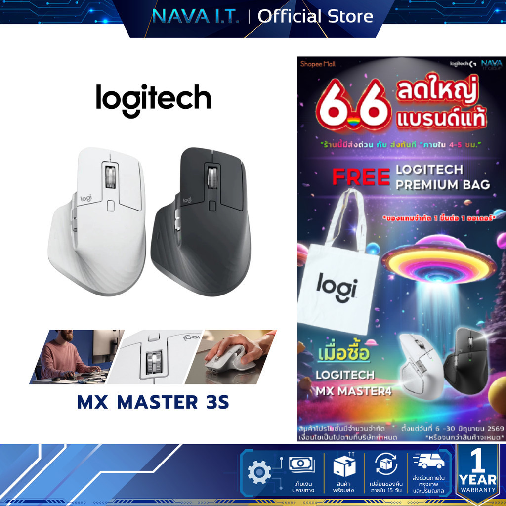 LOGITECH MX MASTER 3S LIZA WIRELESS MOUSE เมาส์ไร้สาย รับประกัน 1ปี