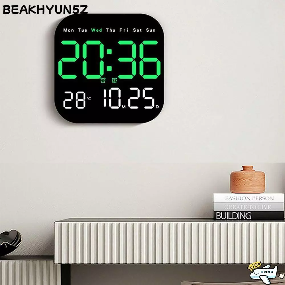 BEAKHYUN5Z นาฬิกาดิจิตอล LED, นาฬิกาแขวนอิเล็กทรอนิกส์วันที่ติดผนัง, การควบคุมด้วยเสียง DST นาฬิกาตั้งโต๊ะจอแสดงผลในบ้านสําหรับห้องนอน
