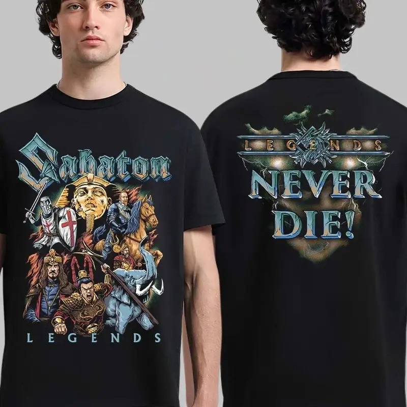 เสื้อยืด Rock Heavy Metal Tops The Sabaton Legend Tour Europe เป็นเสื้อยืดแขนสั้นผ้าฝ้ายพิมพ์ลายที่เ