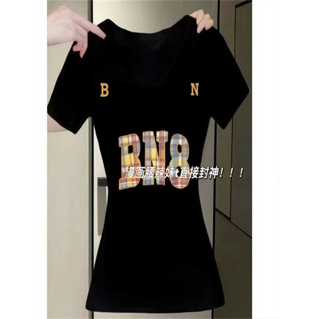 ไขมัน mmV คอไหล่แขนสั้นเสื้อยืดผู้หญิงหนาเกลือซีรีส์ยุโรปสไตล์อเมริกันขายร้อนทุกการแข่งขันด้านบน Dop