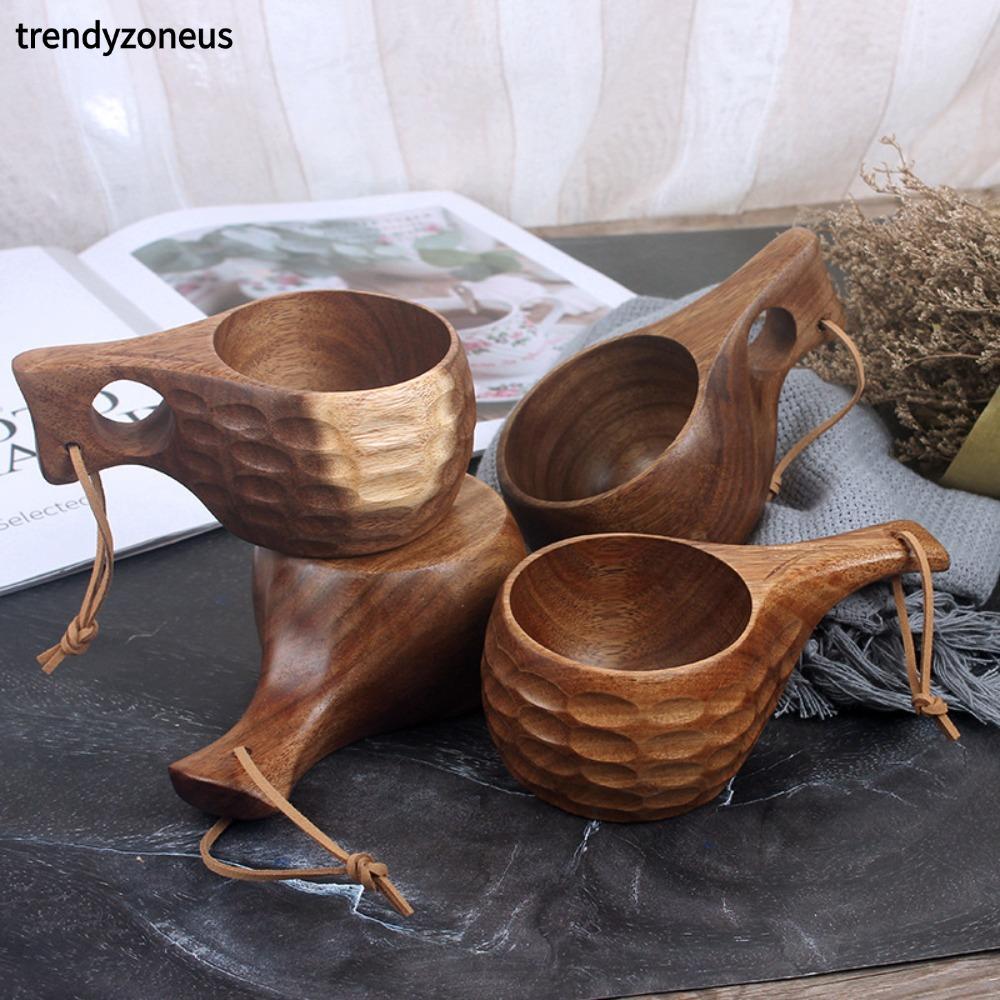TRENDYZONEUS Acacia ถ้วยนมไม้แก้วเบียร์ถ้วยอาหารเช้า Camping Handy Cup ถ้วยน้ําไม้ยาง