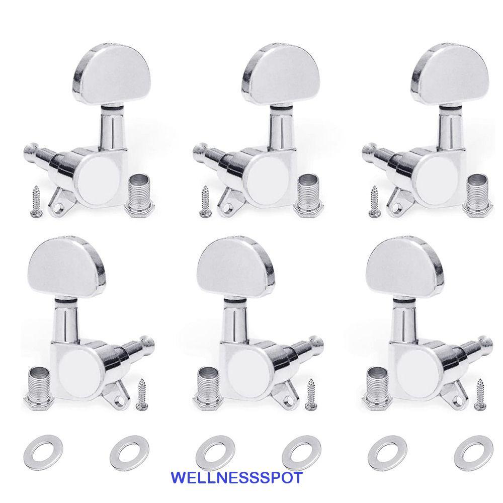 WELLNESSSPOT ชุดคีย์จูนกีตาร์ไฟฟ้า 6 ชิ้น, หมุดปรับแต่งสายกีตาร์แบบปรับได้กันสนิม, พร้อมปลอกโลหะ/บูชเกลียว/สกรูกีตาร์อย่างแม่นยํา|หัวลูกบิด