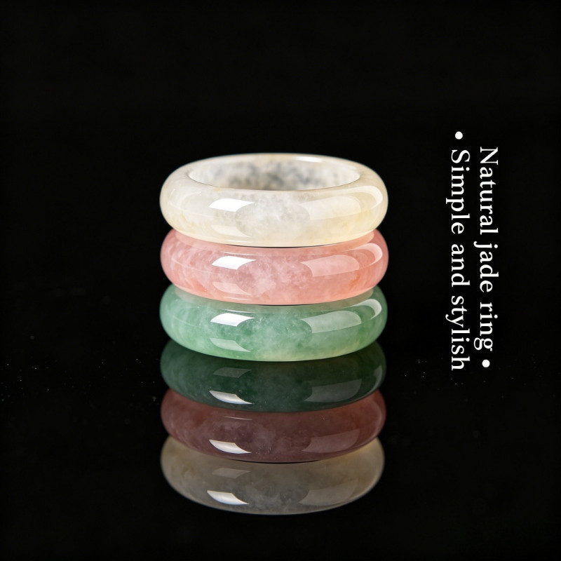 แหวนหยกธรรมชาติ เสริมดวง มงคล Authentic White Jade Ring