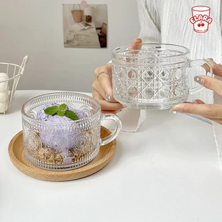 แก้วนมแก้วหูคริสตัล8ลาย 400-430ml แก้วกาแฟ/นมสด/ชาไทย สไตล์วินเทจใช้ประจำบ้าน พร้อมส่ง