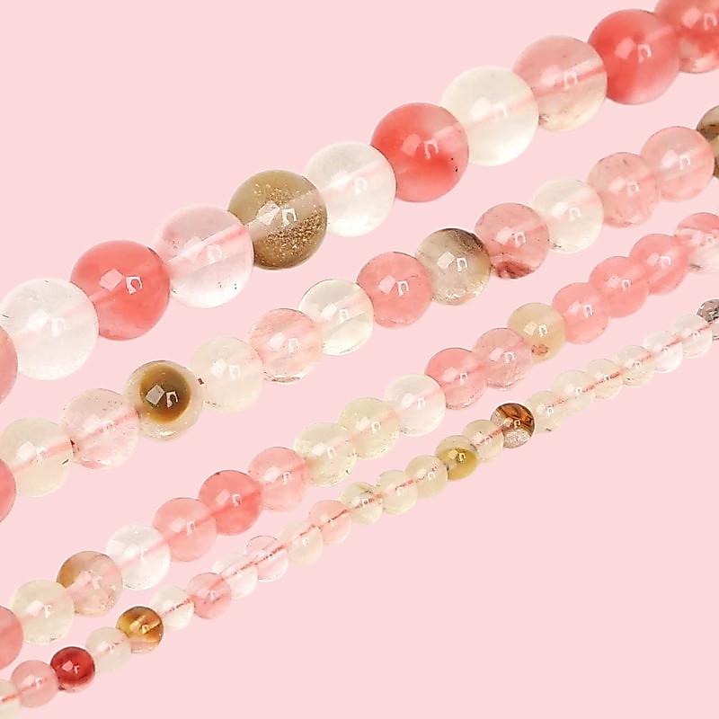 ลูกปัดคริสตัลแตงโมธรรมชาติผสมสี 4-10mm ยาว 15 นิ้ว ร้อยเป็นสาย ทำสร้อยข้อมือ คอ DIY