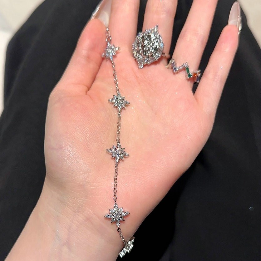 ชุบ 18K Gold Shining Ruoxing River Meteorite Gem สร้อยข้อมือประกาย Star Cube น้ําตาลแหวนเพทาย Layere