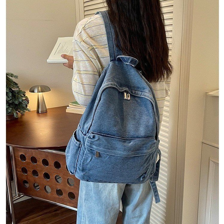 Backpack denim large capacity women's bag fashion backpack