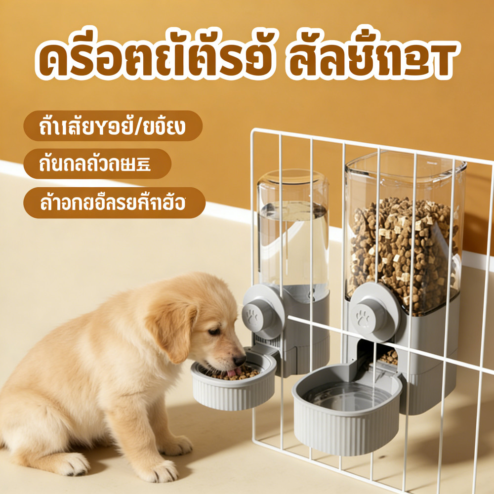 เครื่องป้อนอัตโนมัติ ที่ให้น้ำติดกรง สำหรับสุนัข ที่ให้อาหารเลี้ยง แขวนกรง กระต่าย มาว