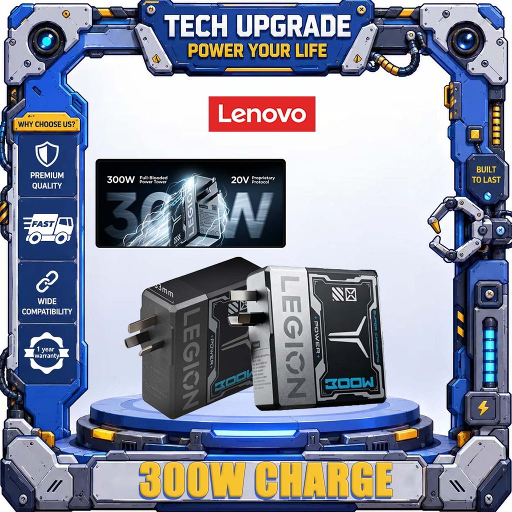 Lenovo LEGION 245W/300W Gallium Nitride Slim Square Port Power Adapter Gan4.0, AI Power Smart Display