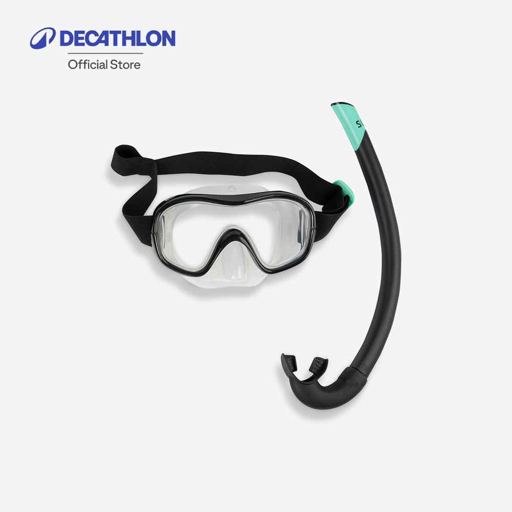 Decathlon Adult Snorkelling Mask Snorkel Diving Set ชุดหน้ากากดำน้ำตื้นสำหรับผู้ใหญ่แบบใช้ท่อหายใจรุ่น Subea 100 - Black