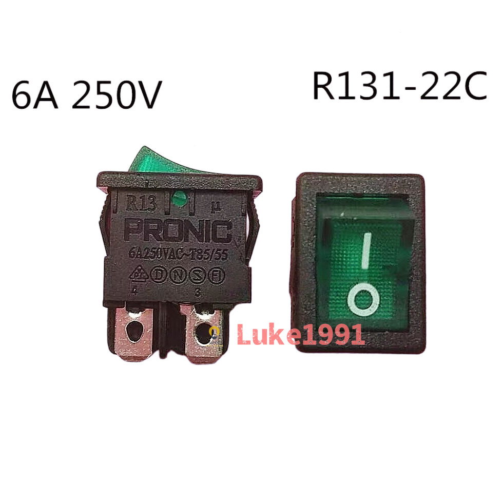 PRONIC T85/55 นําเข้า Rocker Type Rocker Power Switch R13 Series สี่ขาแสงสีเขียว 15x21 มม. 6A