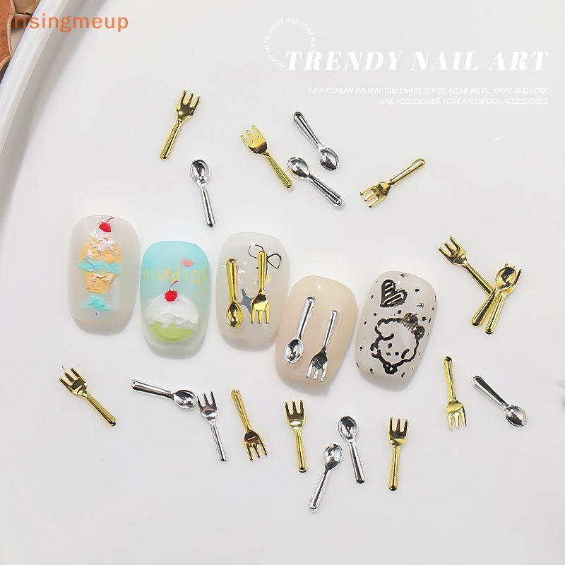 [risingmeup] 50 ชิ้นผสม Ins Niche Tableware Series ช้อนส้อมเล็บ 3D โลหะเล็บแม่พิมพ์ตกแต่งเล็บ DIY Nail Art Charm อุปกรณ์เสริมใหม่