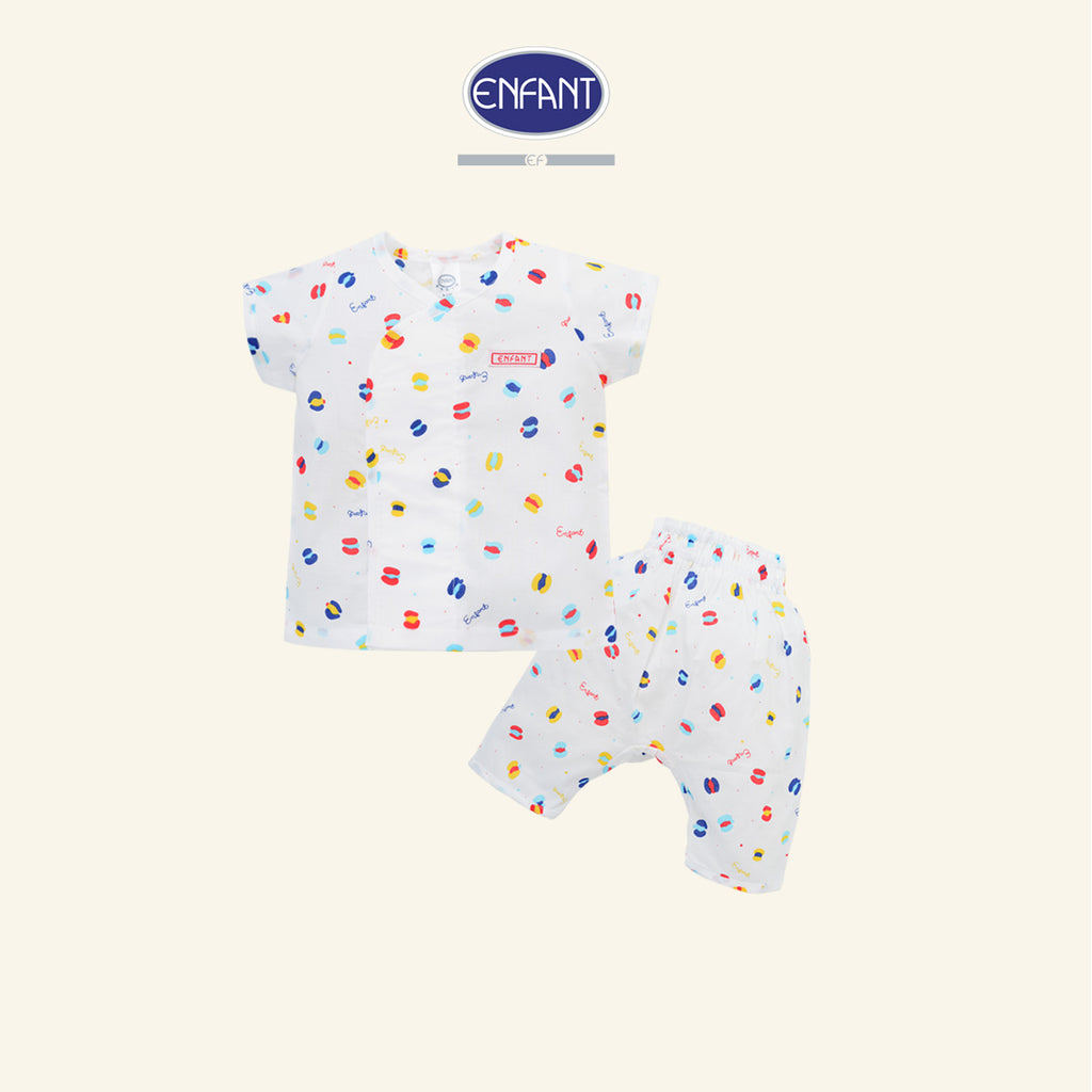 ENFANT ชุดเสื้อป้ายแขนสั้นแบบเวลโก้เทป+ กางเกงขาสามส่วน สำหรับ แรกเกิด-6 เดือน  ED1DP5