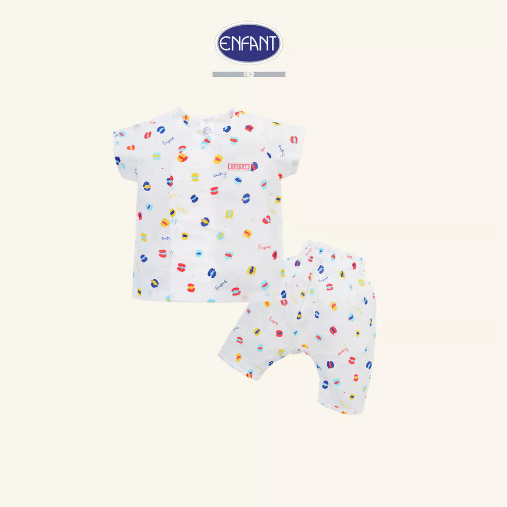 ENFANT ชุดเสื้อป้ายแขนสั้นแบบเวลโก้เทป+ กางเกงขาสามส่วน สำหรับ แรกเกิด-6 เดือน ED1DP5