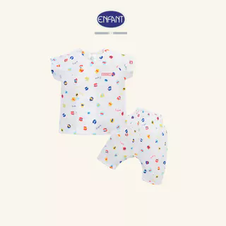ENFANT ชุดเสื้อป้ายแขนสั้นแบบเวลโก้เทป+ กางเกงขาสามส่วน สำหรับ แรกเกิด-6 เดือน ED1DP5