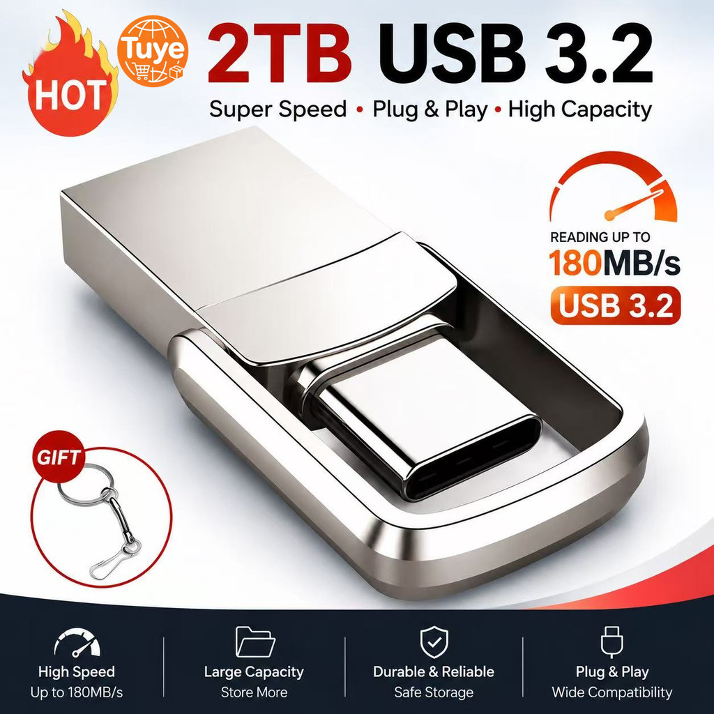 Tuye USB 3.2 อินเทอร์เฟซ Type-C โทรศัพท์มือถือคอมพิวเตอร์ Mutual Transmission หน่วยความจํา USB แบบพกพา 2TB 2026 ใหม่ล่าสุด