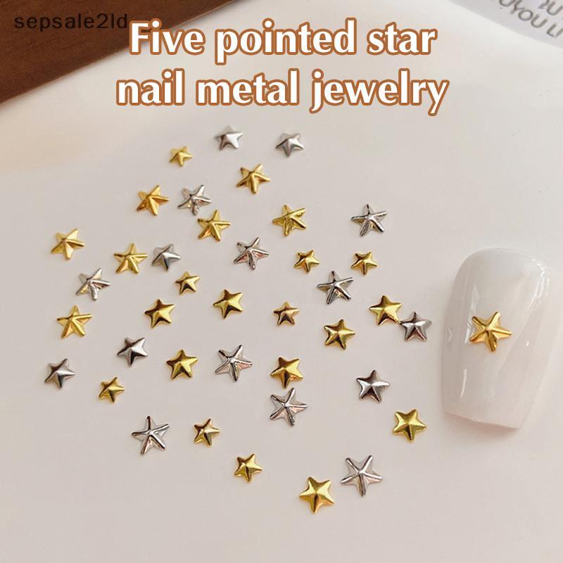 (seps) 1 กระเป๋า Hollow Star Nail Art Charms 3d Metal Five-Pointed-Star Gold Silver Diamond Nail Decorative Luxury Nails Accessories (TH)