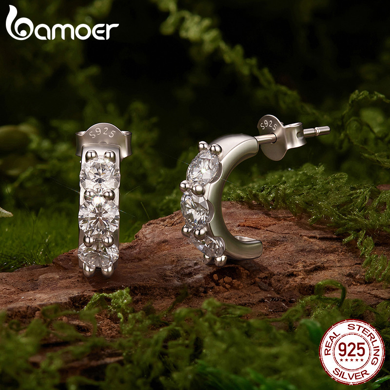 Bamoer حلق مويسانيت فضة 925 بسيط — صورة 5