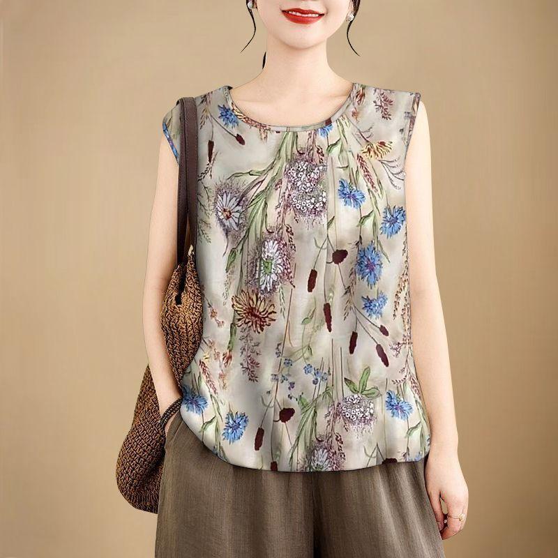 หลวมฤดูร้อนสไตล์ใหม่แขนกุดด้านบนหลวมขนาดใหญ่อารมณ์วัยกลางคนผู้สูงอายุแม่เสื้อกั๊ก