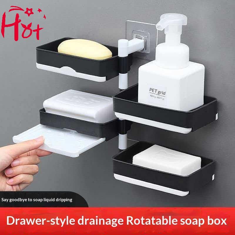 GE Non เจาะสบู่ Ra ติดผนัง Multi-layer สบู่กล่อง Ra หมุนได้ติดผนังผู้ถือสบู่ Self Draining ลิ้นชักและไม่มีกาวเจาะที่สมบูรณ์แบบสําหรับห้องน้ํา Kitche