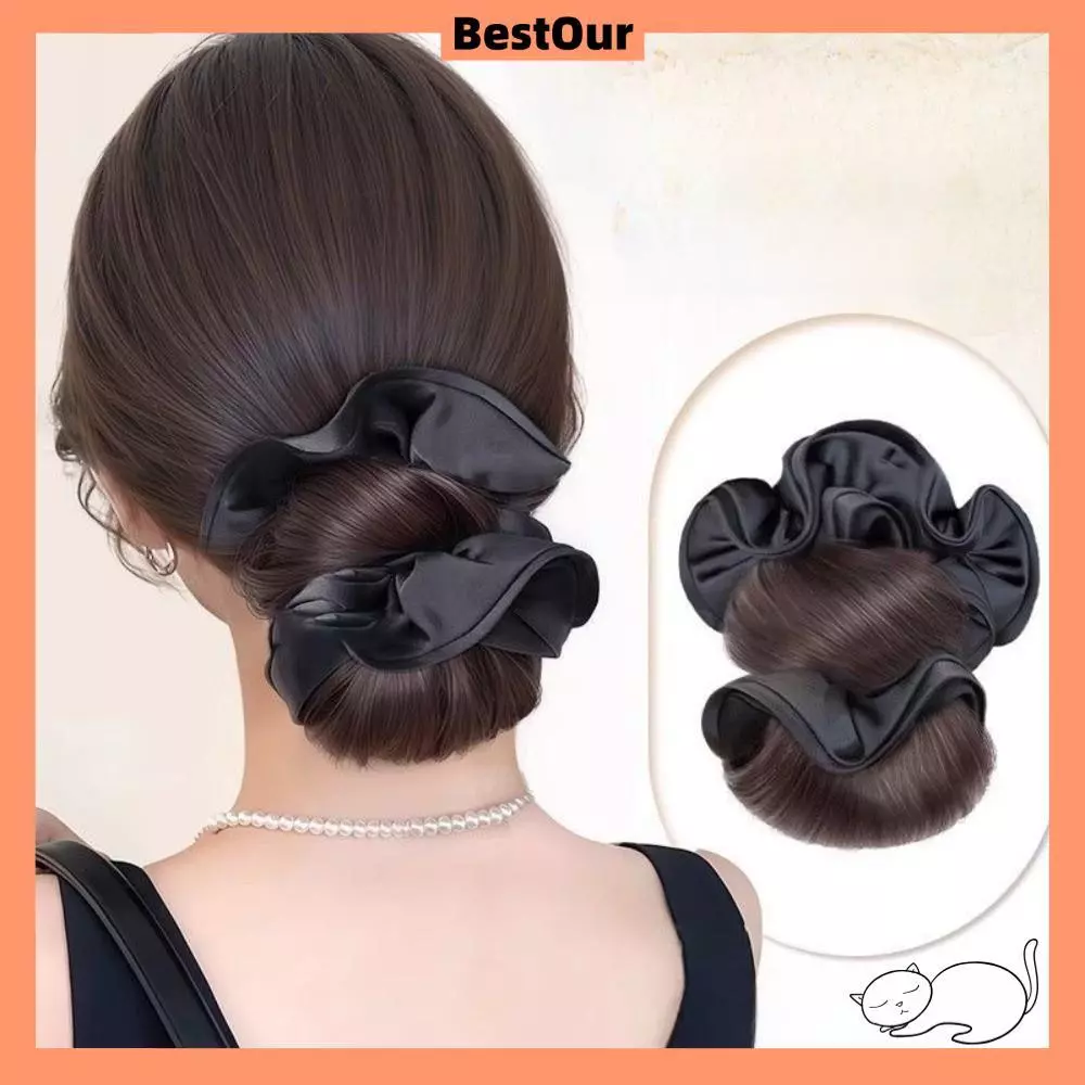 คลิปลงผมแบบก้ามปู BESTOUR วิกผมหัวซาลาเปาสีน้ำตาลอาร์ติฟิเชียล มาพร้อมโบว์คาดผม