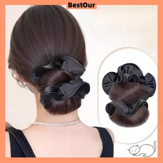 คลิปลงผมแบบก้ามปู BESTOUR วิกผมหัวซาลาเปาสีน้ำตาลอาร์ติฟิเชียล มาพร้อมโบว์คาดผม