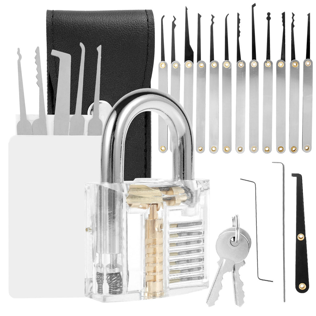 Practice Lock Set Visible Cutaway Transparent Keyed Padlock Training Skill Lock Pick Set for Beginne