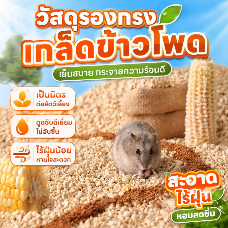 COD วัสดุรองกรงหนูแฮมสเตอร์จากแกนข้าวโพด 1000 กรัม ธรรมชาติ ปลอดภัย เย็นสบายระบายความร้อน แห้งและไร้ฝุ่น