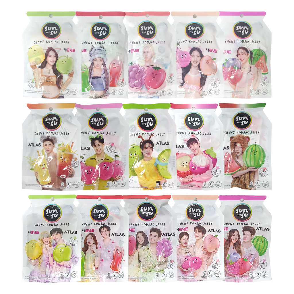 Sunsu Jelly 4EVE ATLAS ซันซุ เยลลี่ผสมบุกรสผลไม้ แถมการ์ดทุกซอง ขนาด 96 กรัม 1 ถุง มีเยลลี่ 6 ชิ้น