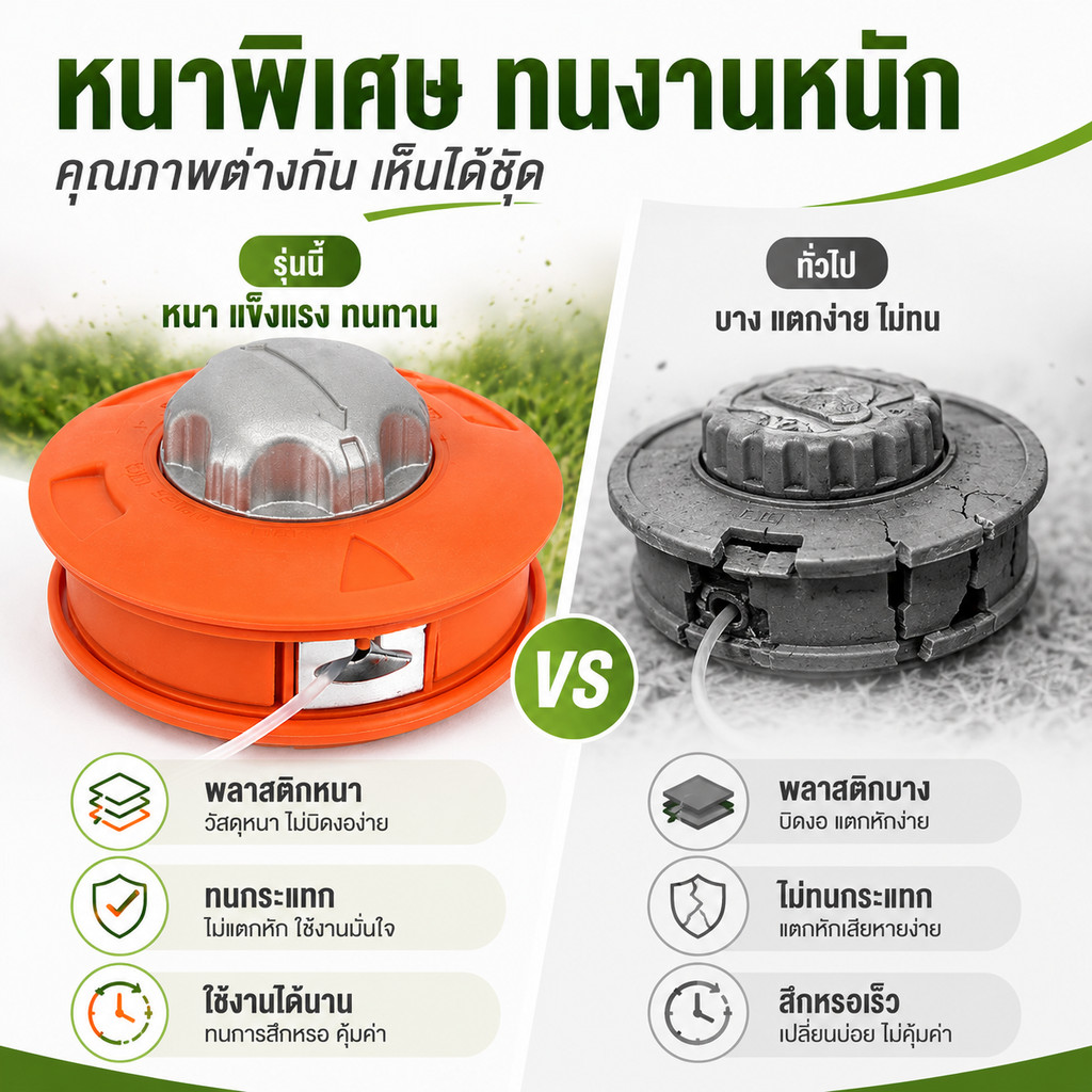 หัวตัดหญ้าอะไหล่เครื่องตัดหญ้า เปลี่ยนเอ็นง่าย ไม่ต้องถอด รูปที่ 6