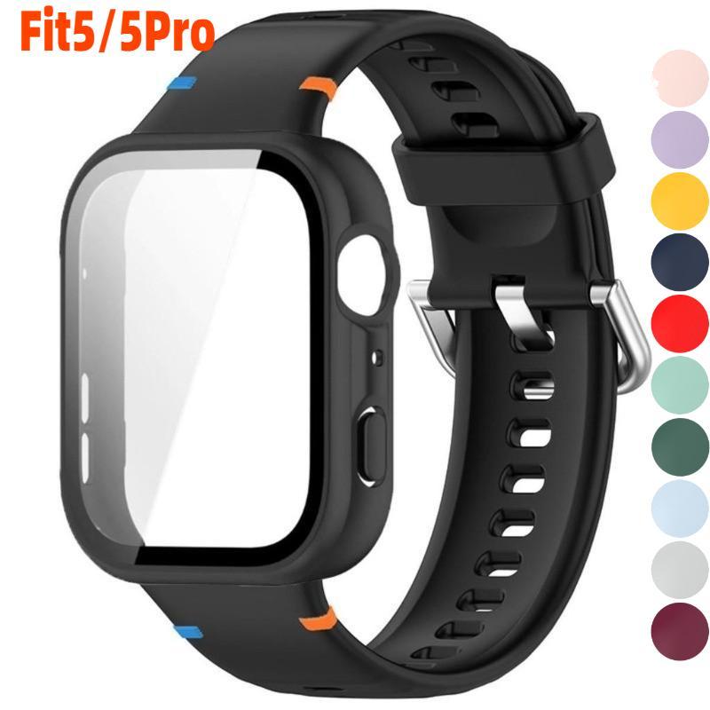 เคสกระจกพีซี + สายรัดสําหรับ Huawei Fit5 / Fit 5Pro Fit4 Fit4Pro ฝาครอบกันชนป้องกันแบบแข็งและสายรัดข้อมือแบบสปอร์ตแบบนุ่ม
