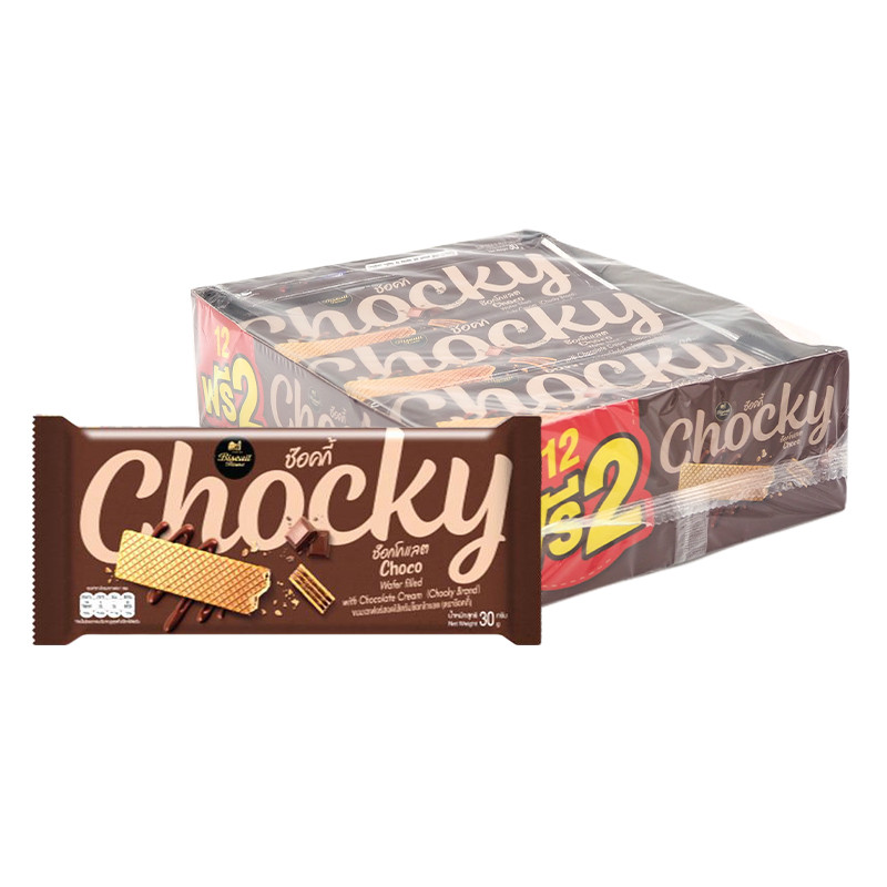 ช๊อคกี้ เวเฟอร์สอดไส้ครีมรสช็อกโกแลต 30 ก. 12 ชิ้น (CHOCKY Cream Butter Chocolate Wafer 30 g 12 pcs)