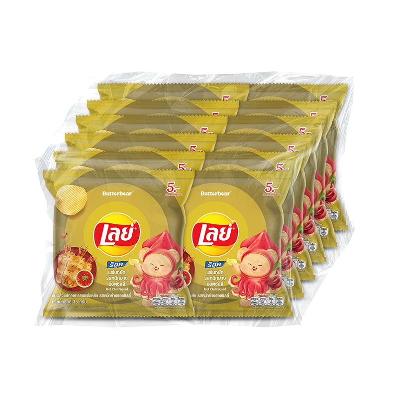 เลย์ ร็อค มันฝรั่งแท้ทอดกรอบ รสหมึกย่างฮอตชิลลี่ 13 ก. x 12 (LAY'S Rock Potato Chips Hot Chilli 13 g x 12)