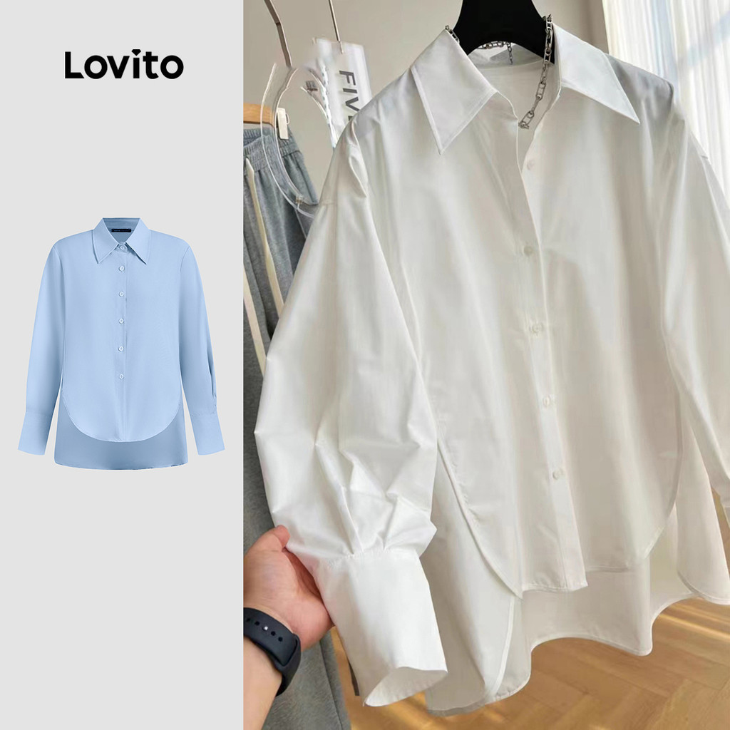Lovito เสื้อเบลาส์เรียบหรู กระดุมหน้าไม่สมมาตร สำหรับผู้หญิง Lne24084 (หลากสี)