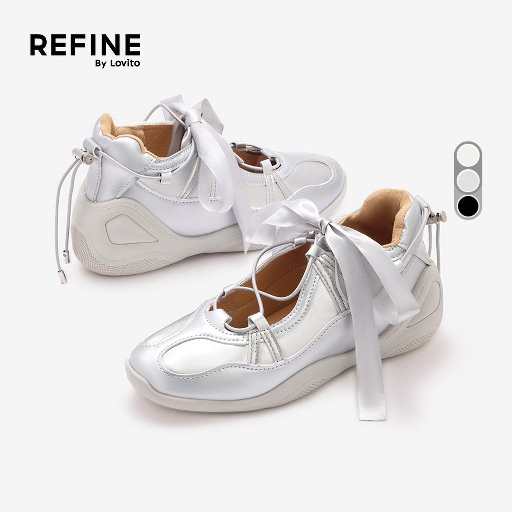 (Refine by Lovito)  รองเท้าแฟลตบัลเล่ต์แบบลําลอง ดีไซน์บัลเล่ต์เงิน สําหรับผู้หญิง LR34E006