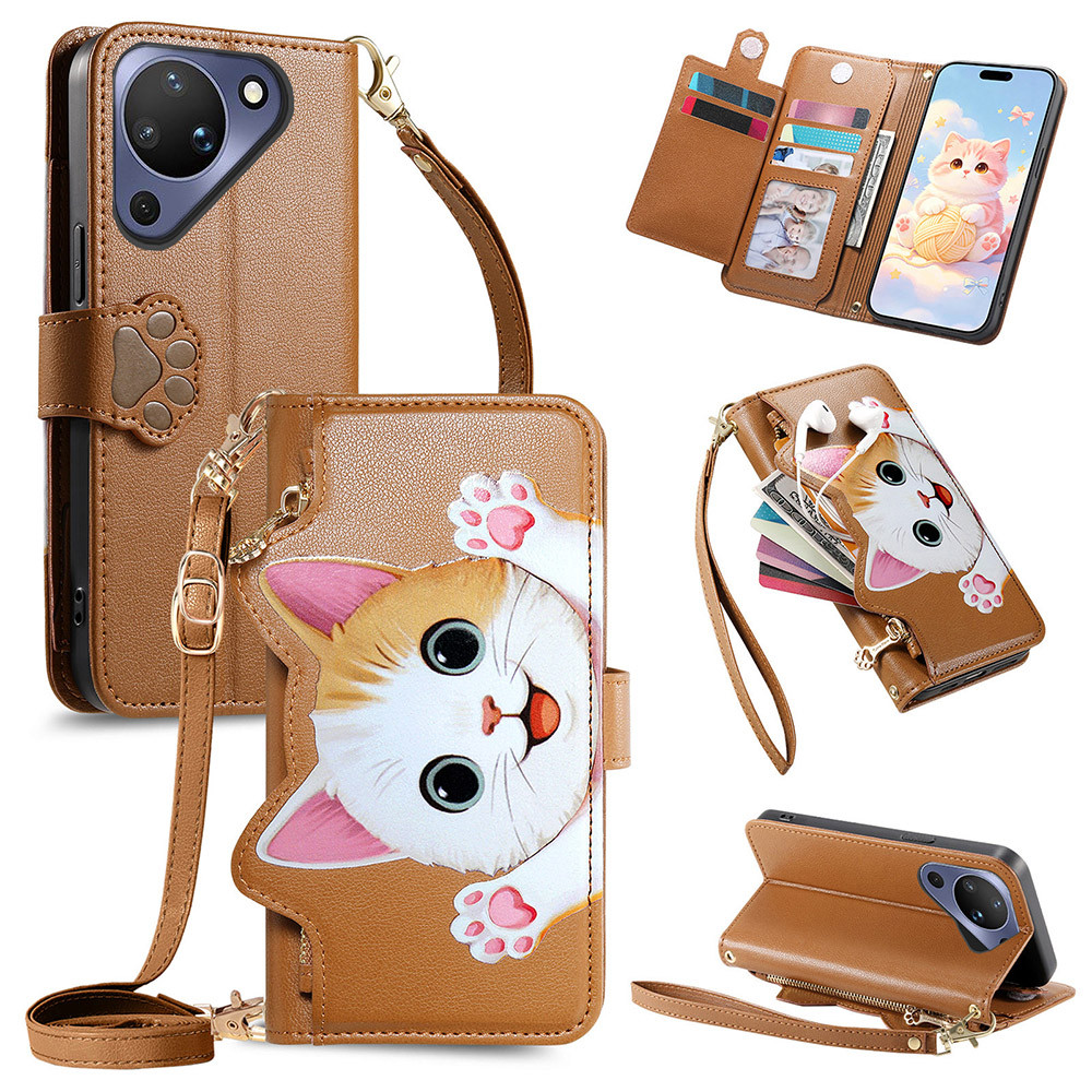 แมวน่ารักCrossbody Lanyardสร้อยคอเชือกกระเป๋าสตางค์สําหรับHuawei Pura 90 80 P90 P80 Ultra P60 Mate 8