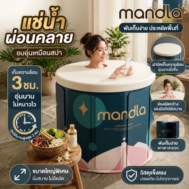 อ่างอาบน้ำพับได้ สำหรับใช้ในบ้าน ผู้ใหญ่และเด็ก แช่ตัวได้ทั้งตัว เก็บความร้อนได้นาน วัสดุหนา ไม่เสียรูป จัดเก็บสะดวก