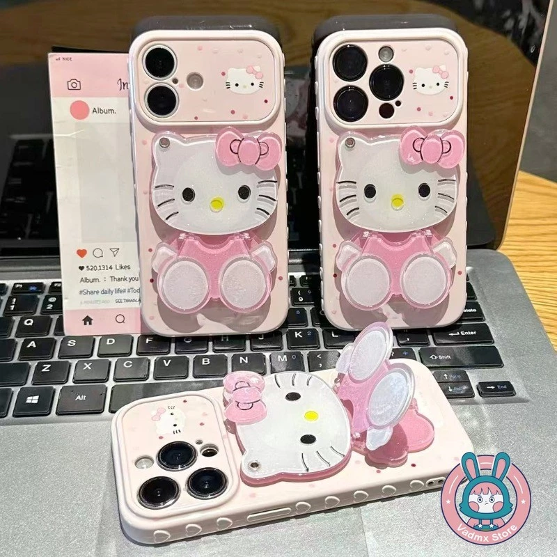 Kitty Cat Mirror Holder Casing สําหรับ OPPO Find X9 Ultra X9S X8S + X8 Pro X7 F31 F29 F21 F21S Pro Plus 5G ปกการ์ตูนน่ารัก Lateral Love Heart Soft เคสโทรศัพท์