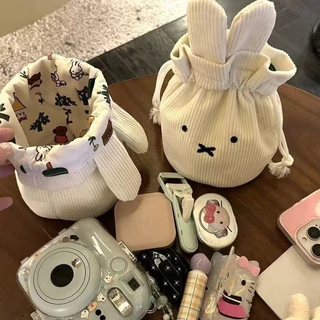 ใหม่สไตล์ผ้าลูกฟูก มิฟฟี่ กระเป๋าหูรูดน่ารักแบบพกพาขนาดใหญ่-ความจุถุงเก็บกระเป๋าเครื่องสําอาง เชือกรูด กระเป๋าคลัทช์